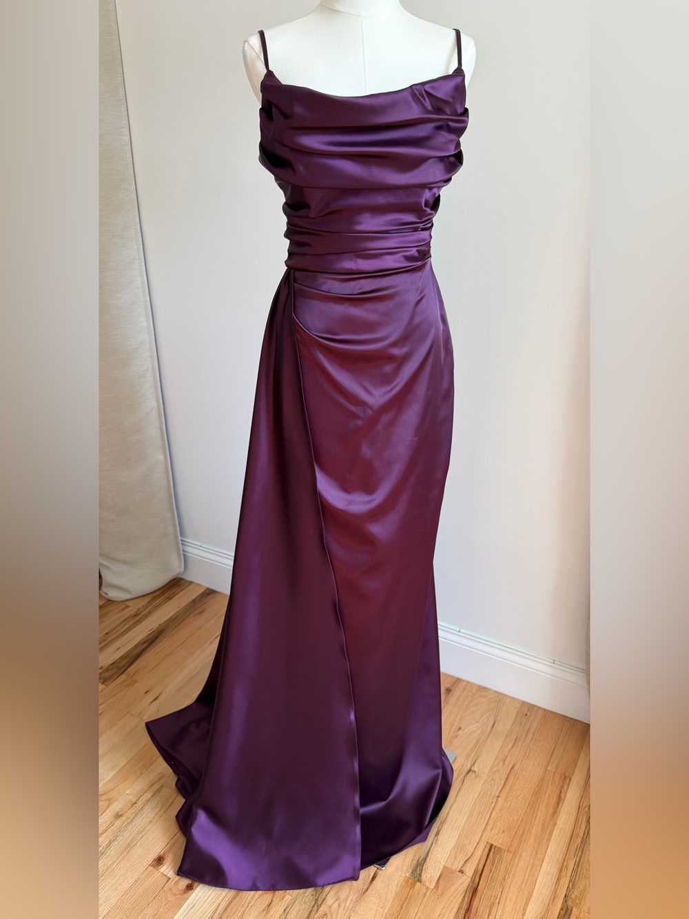 Elegant Satin Evening Gown in Deep Plum